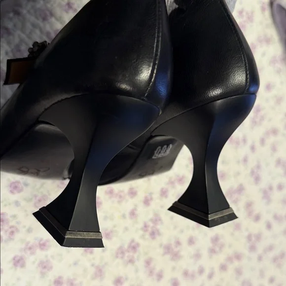 John Fluevog Black Pointed Mary Jane Heels with Decorative Buckles - Picture 8 of 8